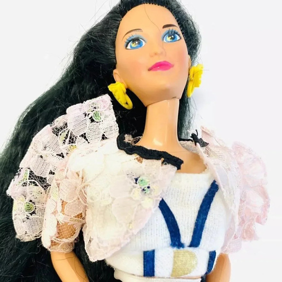 MATTEL BARBIE Asian Doll Long Black Hair Blue Eyes Three Piece Outfit 12" Tall - Picture 9 of 12